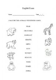 English Worksheet: Match the zoo animals with their name