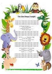 English Worksheet: The lion sleeps tonight missing words