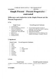 English Worksheet: Simple Present  Present Progressive  contrasted