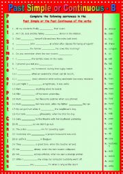 English Worksheet: Past Simple or Past Continuous - B Advanced version + key