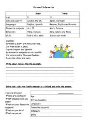 English Worksheet: Personal Information