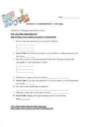 English Worksheet: Video Games Listening Comprehension