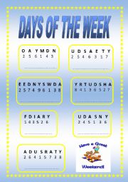 English Worksheet: days of the week