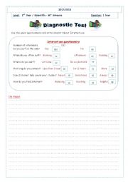 English Worksheet: diagnostic test 2as