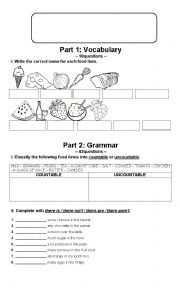 English Worksheet: FOOD vocabulary + grammar