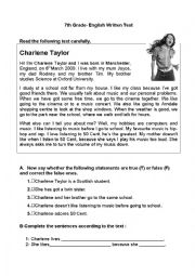 English Worksheet: 7th Grade- Written Test