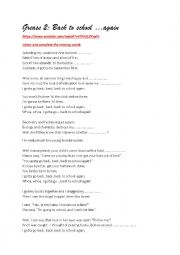 English Worksheet: 8th form  module 2 group session Back to school again by Grease2 Lyrics (part 1)