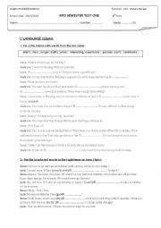 English Worksheet: mid semester test 1 8th pilot school of gabes