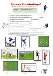 English Worksheet: Football Vocabulary Check and Picture Matching Exercise
