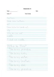 English Worksheet: Grade 1 Vocabulary/Spelling Practice -1