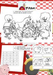 English Worksheet: FARM ANIMALS (full editable)