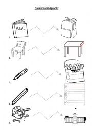 English Worksheet: Classroom Objects matching