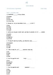 English Worksheet: A2 QUIZ