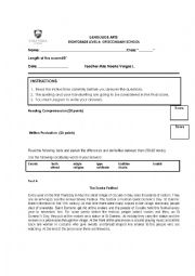 English Worksheet: LANGUAGE ART EXAM