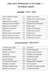 Some useful expressions to use during the English lesson