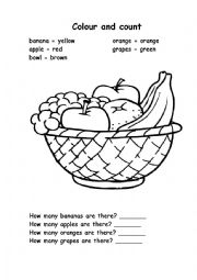 English Worksheet: Colour and count