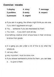 English Worksheet: Exercise words about gangs in the city
