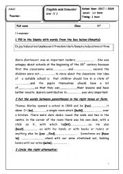 English Worksheet: Mid_Semester Test N1 1st Form