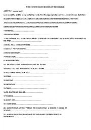 English Worksheet: English Secondary Schools 3 8th form grp session