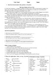 English Worksheet: English  test - food