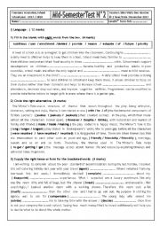 English Worksheet: Mid-Semester Test N2 (fourth form Arts)