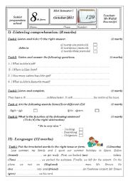 English Worksheet: Mid semester 1 test  8th form + tape script