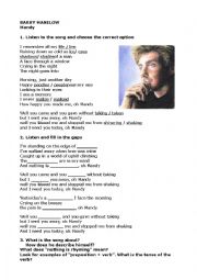 English Worksheet: Mandy, song by Barry Manilow