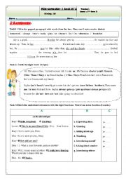 English Worksheet: mid-semester 1 test N 2 7th form tunisian pupils