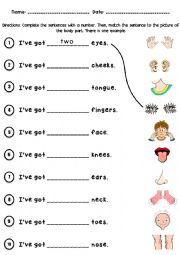 body parts i ve got how many esl worksheet by al295801