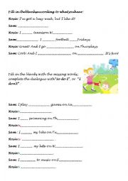 English Worksheet: I dont , So do I, days of the week