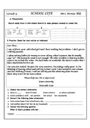 English Worksheet: school life