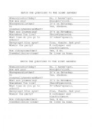 English Worksheet: Match the questions with the right answers