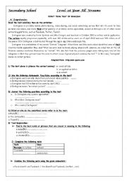 English Worksheet: test for 1st year about instagram