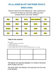 English Worksheet: song ok by james blunt and robin schulz