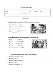 English Worksheet: Mini-test verb to be