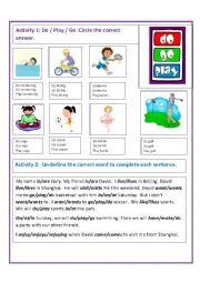 English Worksheet: DO / PLAY / GO  PRESENT TENSE, FIRST AND SECOND PERSON