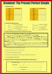 English Worksheet: The Present Perfect Simple