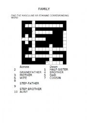 English Worksheet: FAMILY CROSSWORD + KEY