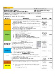 English Worksheet: LESSON PLAN: VEGETABLES, SCHOOL SUPPLIES, VERBS AND MORE