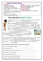 English Worksheet: The book of the  jungle: Mowglis routine