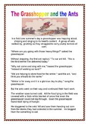 English Worksheet: the  grasshopper and the ants