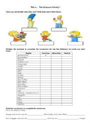 English Worksheet: Family-The Simpsons
