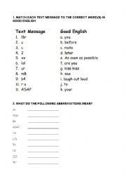 English Worksheet: texting