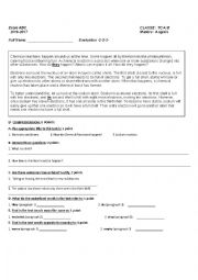 English Worksheet: Chemical Reactions