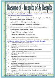 English Worksheet: Because of - In spite of - despite