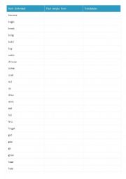 English Worksheet: Past simple irregular verb list