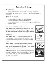 English Worksheet: Generation of Energy