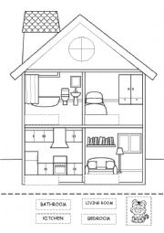 English Worksheet: Parts of the house - Colour, cut and paste