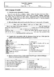 English Worksheet: 8 form test n 1