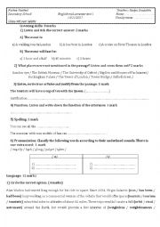 English Worksheet: Mid-semester test 1 4th year